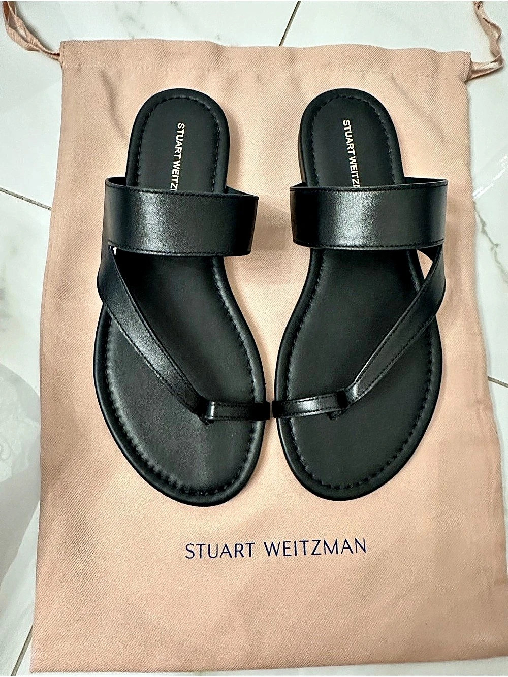 Stuart Weitzman Marley Thong Sandal Black Flat Sandals